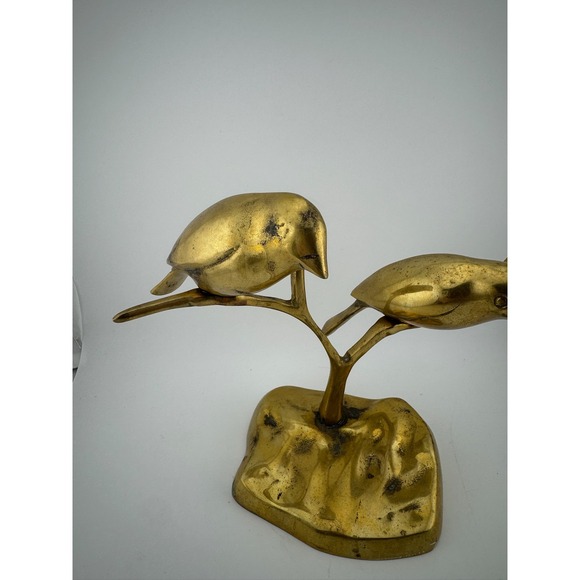 Vintage Brass Birds on Branch Sculpture Statue Home Decor Bird Lover Gift - Picture 2 of 6